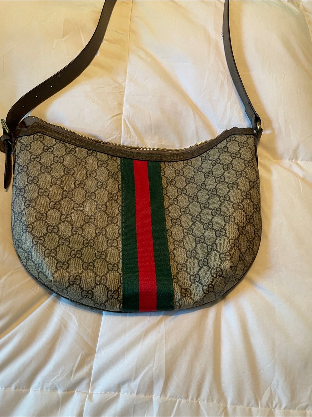 Gucci Brown GG Canvas Shoulder Bag with Green & Red Stripe - Picture 11 of 16